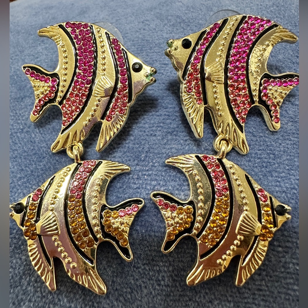 Gold and Pink Fish Earrings